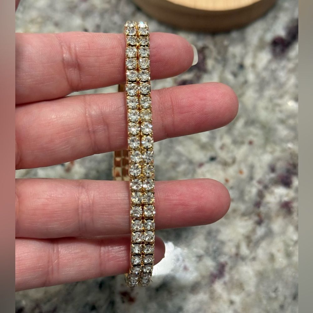 NEW Elegant Gold Elastic Rhinestone Tennis Anklet - Picture 4 of 5